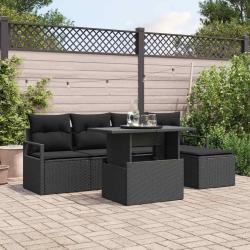 Ensemble de canap&eacute; de jardin 6 pcs Noir Poly rotin