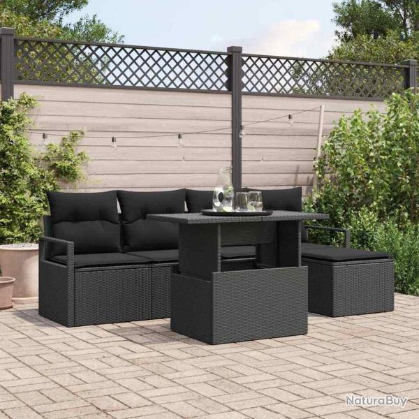 Ensemble de canap� de jardin 6 pcs Noir Poly rotin