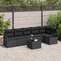 Ensemble de canap&eacute; de jardin avec coussin 7 pcs Noir polyrotin