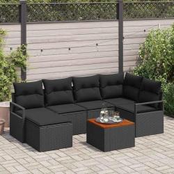Ensemble de canap&eacute; de jardin avec stockage 7 pcs Noir polyrotin