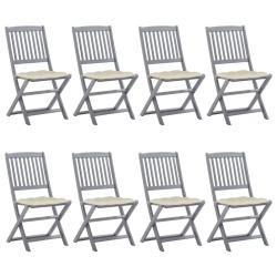 Chaises pliables d'ext&eacute;rieur lot de 8 et coussins Bois d'acacia