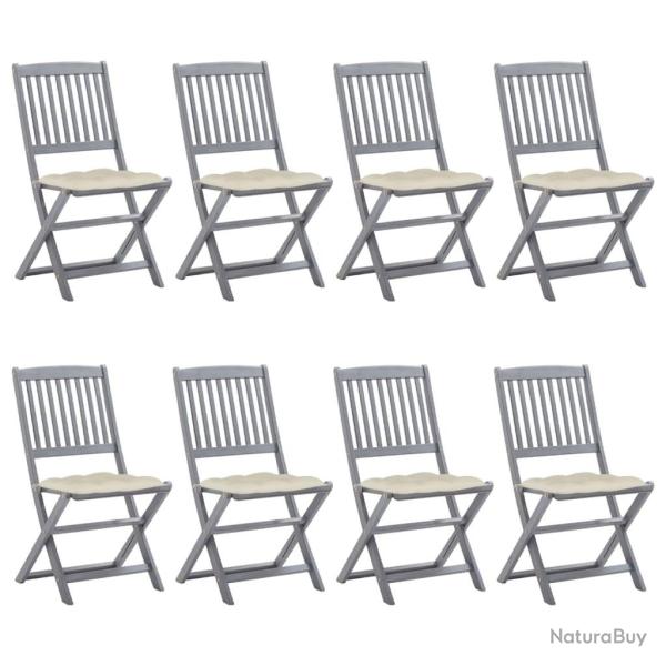 Chaises pliables d'ext�rieur lot de 8 et coussins Bois d'acacia
