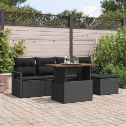Ensemble de canap&eacute; de jardin 6 pcs Noir Poly rotin