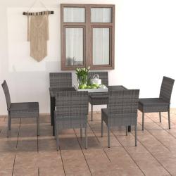 Ensemble &agrave; manger de jardin 7 pcs R&eacute;sine tress&eacute;e Gris