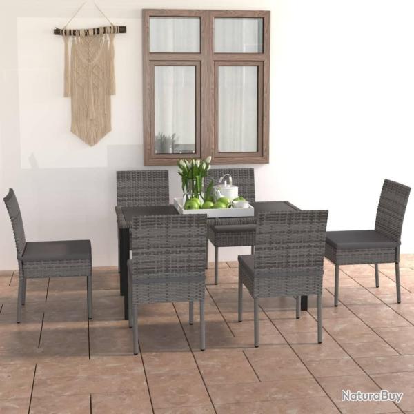 Ensemble � manger de jardin 7 pcs R�sine tress�e Gris