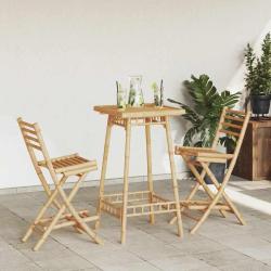 Ensemble de bar d'ext&eacute;rieur pliable en bambou 3 pcs