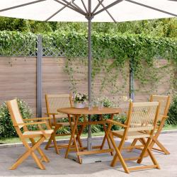 Ensemble &agrave; manger de jardin 5pcs beige polypropyl&egrave;ne et bois