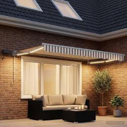 Store r&eacute;tractable manuel avec LEDs Gris clair et blanc