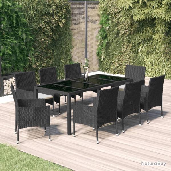 Ensemble � manger jardin 9pcs et coussins noir r�sine tress�e