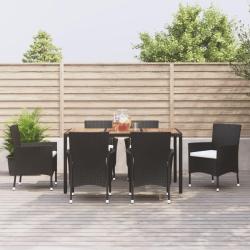 Ensemble &agrave; manger de jardin coussins 7pcs Noir R&eacute;sine tress&eacute;e