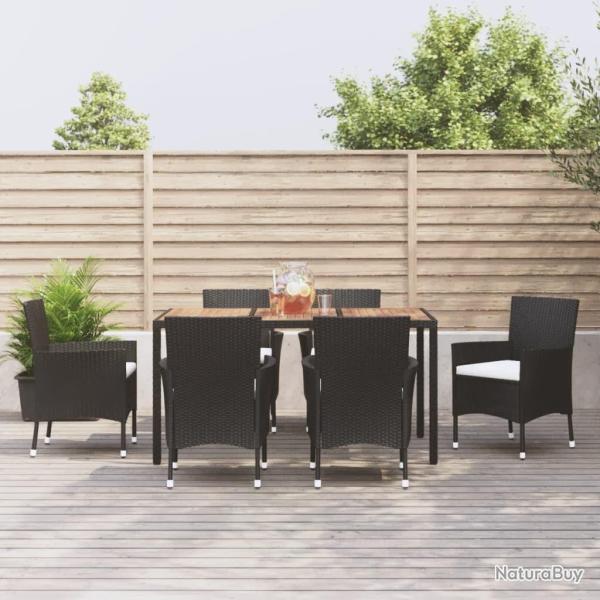 Ensemble � manger de jardin coussins 7pcs Noir R�sine tress�e