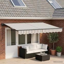 Auvent r&eacute;tractable manuel Gris clair et blanc 4 &times; 3,5 m