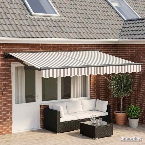 Auvent r�tractable manuel Gris clair et blanc 4 � 3,5 m