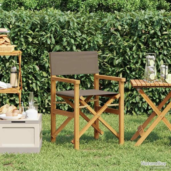 Chaise de directeur Marron et taupe Bois de teck massif