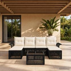 Ensemble de canap&eacute; de jardin 7 pcs Noir polyrotin