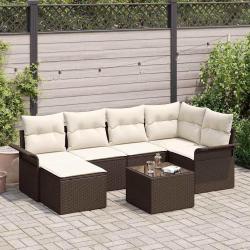Ensemble de canap&eacute; de jardin 7 pcs Marron polyrotin