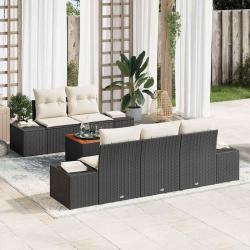 Ensemble de canap&eacute; de jardin 6 pcs Noir et Cr&egrave;me polyrotin