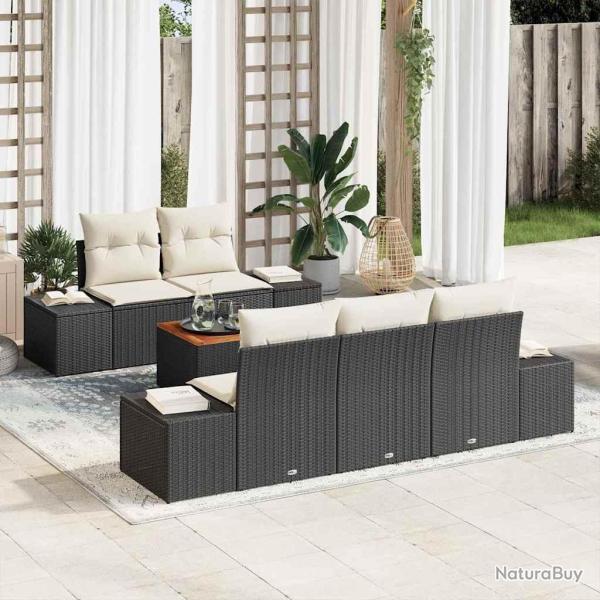 Ensemble de canap� de jardin 6 pcs Noir et Cr�me polyrotin