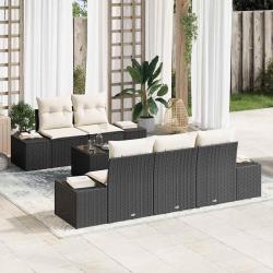 Ensemble de canap&eacute; de jardin 6 pcs Noir et Cr&egrave;me polyrotin