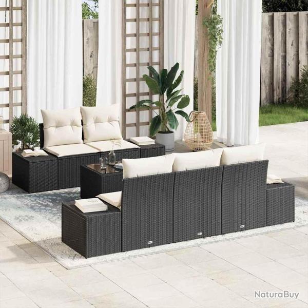 Ensemble de canap� de jardin 6 pcs Noir et Cr�me polyrotin