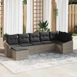 Ensemble de canap&eacute; de jardin 7 pcs Gris clair polyrotin