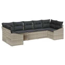 Ensemble de canap&eacute; de jardin 7 pcs Gris clair polyrotin