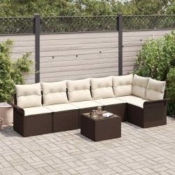 Ensemble de canap&eacute; de jardin 7 pcs Marron Poly rotin