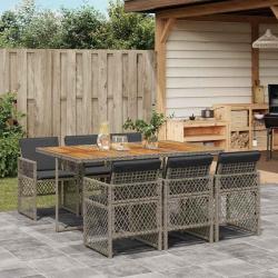 Ensemble &agrave; manger de jardin et coussins 7 pcs gris rotin