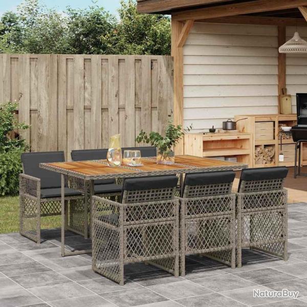 Ensemble � manger de jardin et coussins 7 pcs gris rotin
