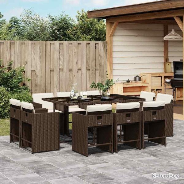 Ensemble � manger de jardin et coussins 11 pcs marron rotin