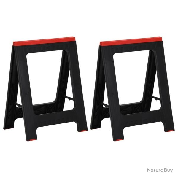 Tr�teaux de travail pliables 2 pcs PP Noir et rouge 350 kg