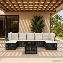 Ensemble de canap&eacute; de jardin 8 pcs Noir polyrotin