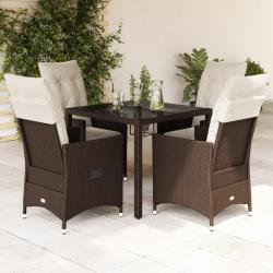 Ensemble &agrave; manger de jardin 5 pcs et coussins marron poly rotin