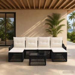 Ensemble de canap&eacute; de jardin 7 pcs Noir polyrotin
