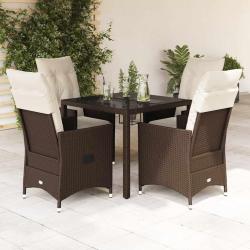 Ensemble &agrave; manger de jardin 5 pcs et coussins marron poly rotin