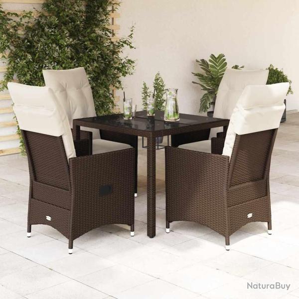 Ensemble � manger de jardin 5 pcs et coussins marron poly rotin