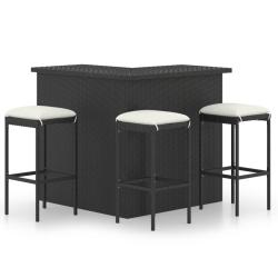 Ensemble de bar de jardin 4 pcs et coussins R&eacute;sine tress&eacute;e Noir