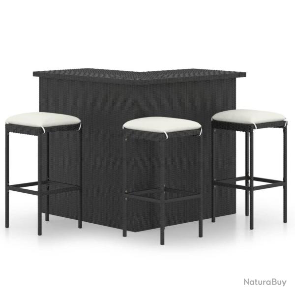 Ensemble de bar de jardin 4 pcs et coussins R�sine tress�e Noir