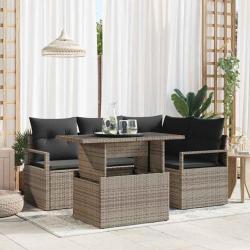 Ensemble de canap&eacute; de jardin avec coussin 5 pcs Gris Poly rotin