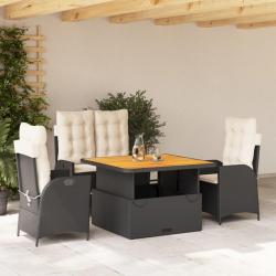 Ensemble &agrave; manger de jardin 4 pcs avec coussins noir