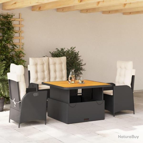 Ensemble � manger de jardin 4 pcs avec coussins noir