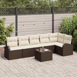 Ensemble de canap&eacute; de jardin 7 pcs Marron et blanc polyrotin