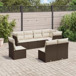 Salon de jardin 8 pcs avec coussins marron r&eacute;sine tress&eacute;e