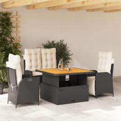 Ensemble &agrave; manger de jardin 4 pcs avec coussins noir