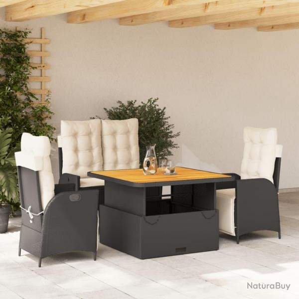 Ensemble � manger de jardin 4 pcs avec coussins noir
