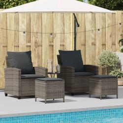 Ensemble de canap&eacute; de jardin 4 pcs avec coussins gris r&eacute;sine tress&eacute;e