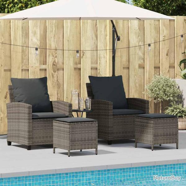 Ensemble de canap� de jardin 4 pcs avec coussins gris r�sine tress�e