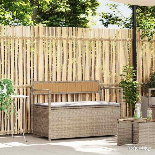 Banc de rangement de jardin avec coussin beige r�sine tress�e