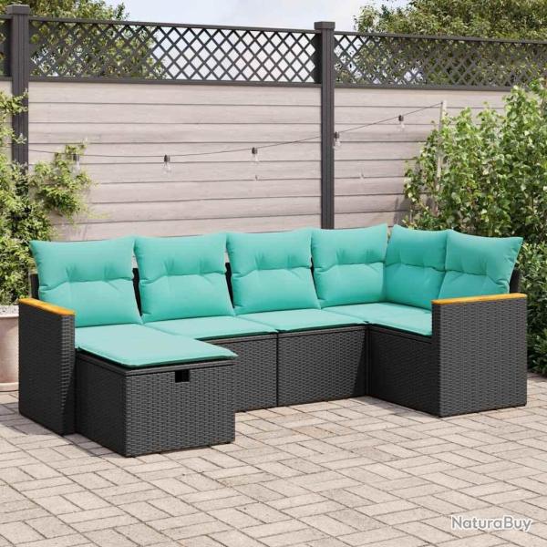 Salon de jardin 6 pcs avec coussins noir r�sine tress�e