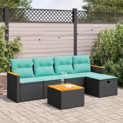 Salon de jardin 6 pcs avec coussins noir r&eacute;sine tress&eacute;e